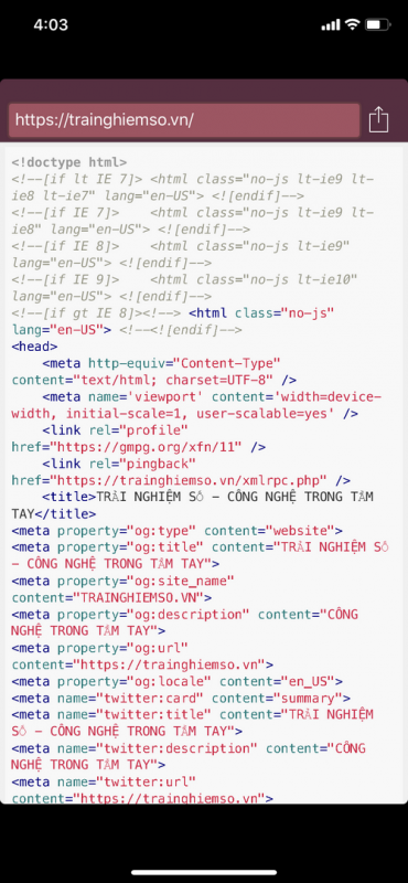 Cách xem source code web trên điện thoại