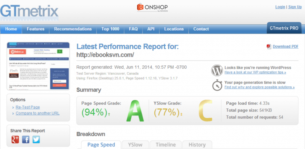 Đo tốc độ website bằng GTmetrix 