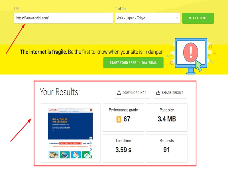 Kiểm tra chất lượng web bằng Pingdom